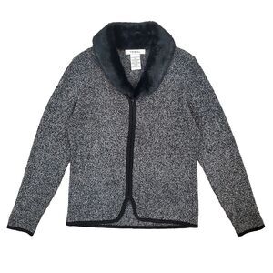 Vintage 90s Y2K Tribal Faux Fur Collar Full Zip Sweater M Black Gray Friends